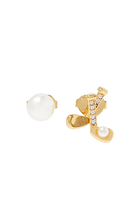 Hole In One Asymmetrical Studs, Plated Brass & Glass Pearl